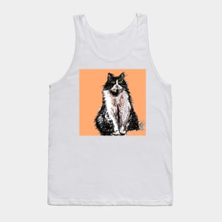 Tuxedo Cat Cute Drawing - on Apricot orange Tank Top